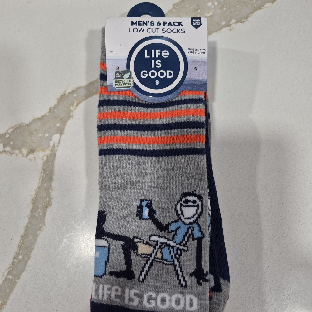 Life Is Good Men's Low Cut Socks - Gray, Blue, and Orange